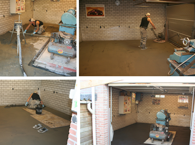 Gepleisterde cementdekvloer in garage 